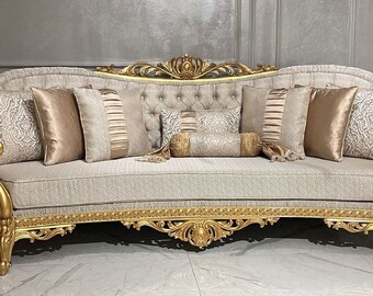 Casa Padrino luxury baroque living room sofa gold pattern / gold - Magnificent baroque style sofa