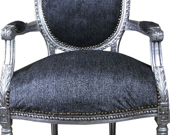 Casa Padrino Barock Medaillon Salon Stuhl Grau / Antik Silber - Möbel Antik Stil