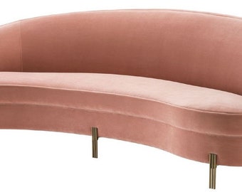 Casa Padrino Luxus Samt Sofa Rosa / Messingfarben 230 x 103 x H. 78 cm - Gebogenes Wo