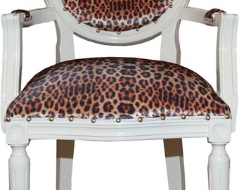 Casa Padrino Barock Esszimmer Stuhl mit Leopard / Creme