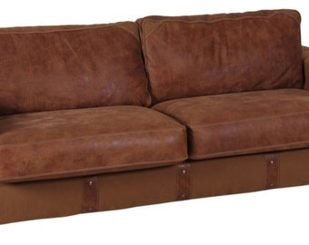 Casa Padrino Chesterfield Echtleder Sofa Braun 212 cm x 93 cm - Luxus Wohnzimmermöbel