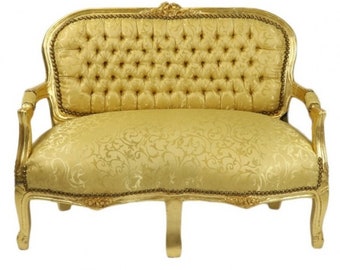 Casa Padrino Barock Kinder Sitzbank Gold Muster / Gold Antik Stil Kinder Sofa