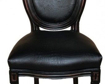 Casa Padrino Barock Esszimmer Stuhl Schwarz Croco Lederoptik - Designer Stuhl - Luxus