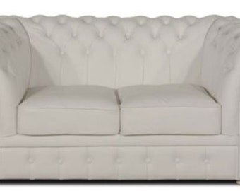 Casa Padrino Luxus Echtleder 2er Sofa Weiß 170 x 90 x H. 80 cm - Chesterfield Möbel