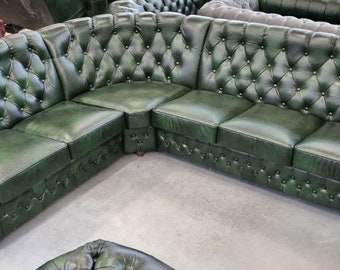 Chesterfield Leather Corner Sofa Vintage - Real Leather Corner Sofa Living Room Couch - All Colors