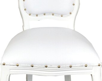 Casa Padrino Barock Luxus Esszimmer Stuhl Weiß Kunstleder / Weiß Mod Antibes - Handge