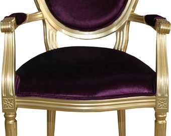 Casa Padrino Barock Luxus Esszimmer Stuhl mit Armlehnen Lila / Gold  - Designer Stuhl