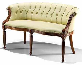 Casa Padrino luxury baroque genuine leather sofa cream / brown 136 cm - Made in Italy