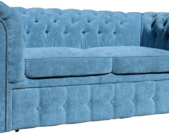 Casa Padrino Chesterfield 2er Sofa in Hell Blau 180 x 100 x H. 80 cm - Luxus Chesterf