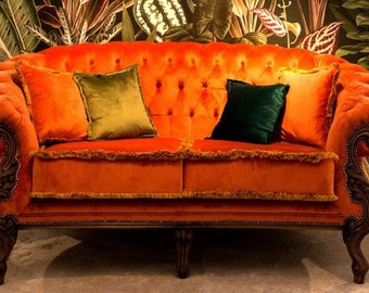 Casa Padrino Canapé de Salon Baroque de Luxe Orange / Marron - Canapé de Style Baroque Fabriqué à la Main