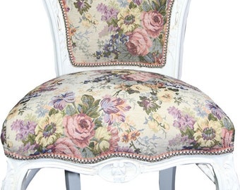 Casa Padrino Barock Esszimmer Stuhl Blumen Muster / Antik Weiss Mod 2 - Antik Stil Mö