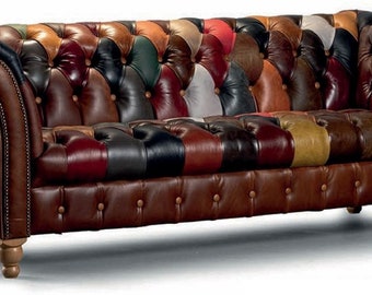 Casa Padrino luxury Chesterfield genuine leather 3-seater sofa brown / colorful 235 cm