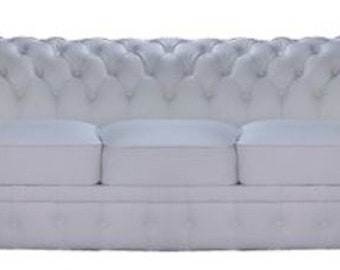 Casa Padrino Chesterfield Echtleder 3er Sofa Weiß 210 x 90 x H. 80 cm - Luxus Kollekt