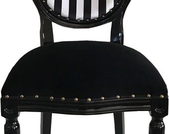 Casa Padrino Luxus Barock Medaillon Esszimmer Stuhl Schwarz Weiß Streifen / Schwarz -