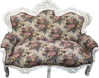 Casa Padrino Barock 2er Sofa Master Blumen Muster / Weiss - Möbel Antik Stil