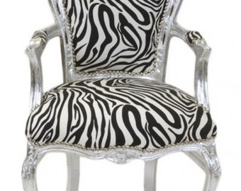 Casa Padrino Barock Esszimmer Stuhl Zebra / Silber mit Armlehnen