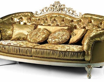 Casa Padrino luxury baroque sofa gold / ivory 238 cm - Made in Italy