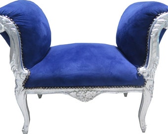 Casa Padrino Barock Schemel Hocker Royal Blau / Silber - Sitzbank - Möbel Antik Stil