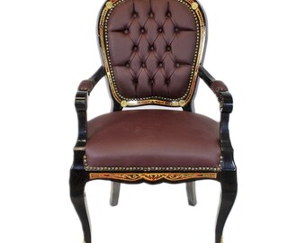 Casa Padrino Luxus Barock Stuhl mit Armlehnen Boulle Collection - Luxus Schreibtisch