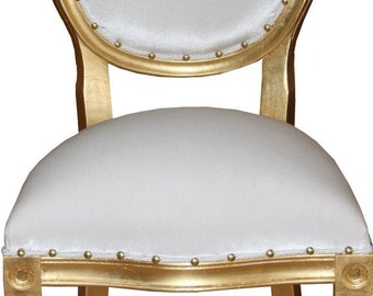 Casa Padrino Barock Medaillon Luxus Esszimmer Stuhl ohne Armlehnen in Weiss / Gold -
