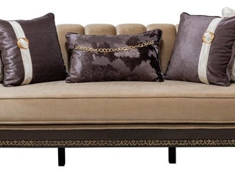Casa Padrino luxury baroque sofa light brown / dark brown / gold 235 cm - Baroque furniture