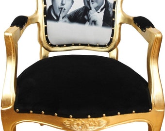 Casa Padrino Barock Luxus Barock Salon Stuhl Laurel & Hardy / Gold