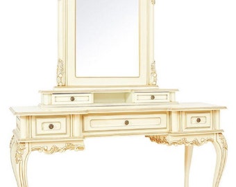 Casa Padrino Lyxigt Barock Sminkbord med Spegel Creme / Beige - Magnifikt Sminkbord i Barockstil med Väggspegel