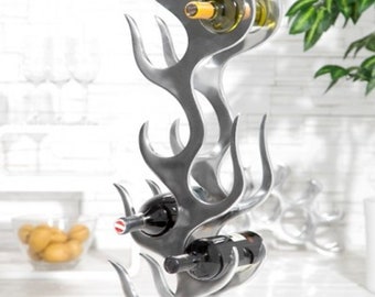 Designer Weinregal für 9 Flaschen aus poliertem Aluminium Höhe - 93 cm, Breite - 27 cm,