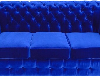 Casa Padrino Chesterfield 3er Sofa in Royalblau 200 x 90 x H. 78 cm - Luxus Qualität