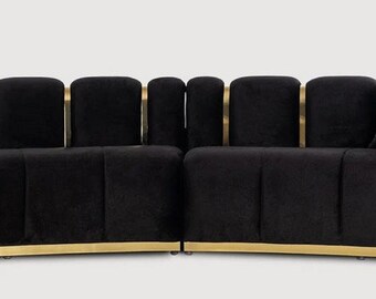 Casa Padrino luxury 5-seater sofa black / gold 420 x 100 x H. 80 cm - Curved living room sofa