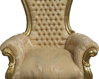 Casa Padrino Barock Thron Sessel Majestic Medium Creme-Gold Muster / Gold Mod2 mit Bl