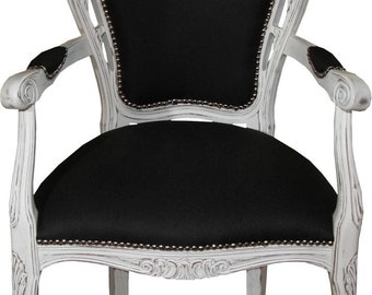 Casa Padrino Barock Luxus Esszimmer Stuhl mit Armlehnen Schwarz / Antik Weiss - Desig