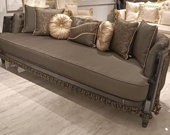 Casa Padrino luxury baroque living room sofa grey / gold - Handcrafted baroque style sofa