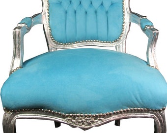 Casa Padrino Barock Salon Stuhl Hell Blau / Silber Mod1