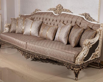 Casa Padrino luxury baroque sofa grey / white / dark brown / gold 255 cm