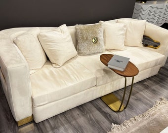 Casa Padrino Luxus 3er Sofa Creme / Gold 260 x 100 x H. 77 cm - Wohnzimmer Sofa - Hotel Sofa