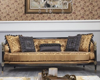 Casa Padrino Luxus Barock Chesterfield Sofa Gold / Schwarz 231 x 94 x H. 83 cm - Baro