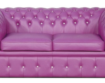 Casa Padrino Echtleder 2er Sofa in violett mit Swarowski Kristallsteinen 180 x 100 x