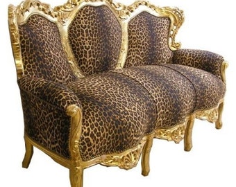 Casa Padrino Barock Sofa Leopard/Gold - Möbel Antik Stil Barock Tiger Leo Couch