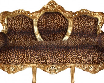 Casa Padrino Barock  3er Sofa  "King" Leopard/Gold - Antik Möbel