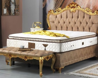 Casa Padrino Barock Doppelbett Braun / Gold - Prunkvolles Samt Bett mit Matratze - Sc