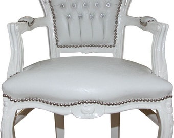 Casa Padrino Barock Esszimmer Stuhl mit Armlehnen weiß / weiß Croco Lederoptik mit Bl
