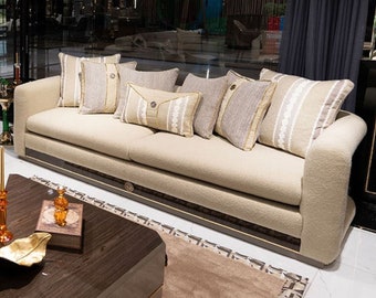 Casa Padrino Luxus Sofa Creme / Braun / Grau / Gold - Wohnzimmer Sofa