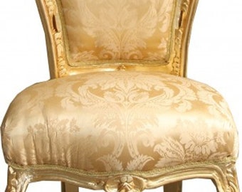 Casa Padrino Barock Esszimmer Stuhl Gold Blumen Muster / Gold ohne Armlehnen - Antik