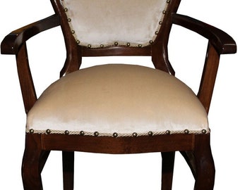 Casa Padrino Barock Luxus Esszimmer Stuhl mit Armlehnen Braun / Creme - Möbel