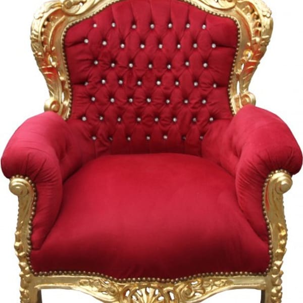 Fauteuil baroque Casa Padrino "King" Bordeaux/Or avec strass bling bling