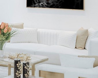 Casa Padrino Luxus Sofa Weiß / Gold 290 x 98 x H. 72 cm - Wohnzimmer Sofa - Hotel Sofa