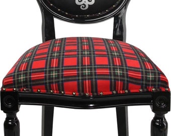 Casa Padrino Barock Luxus Esszimmer Stuhl ohne Armlehnen Schottland Karo / Schwarz Wo