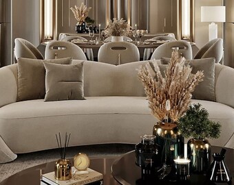 Casa Padrino Luxus Sofa Hellgrau / Kupfer 270 x 102 x H. 73 cm - Wohnzimmer Sofa - Hotel Sofa