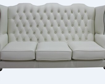 Casa Padrino Luxus Echtleder 3er Sofa Weiß Vintage Antik Look 183 x 90 x H. 105 cm -